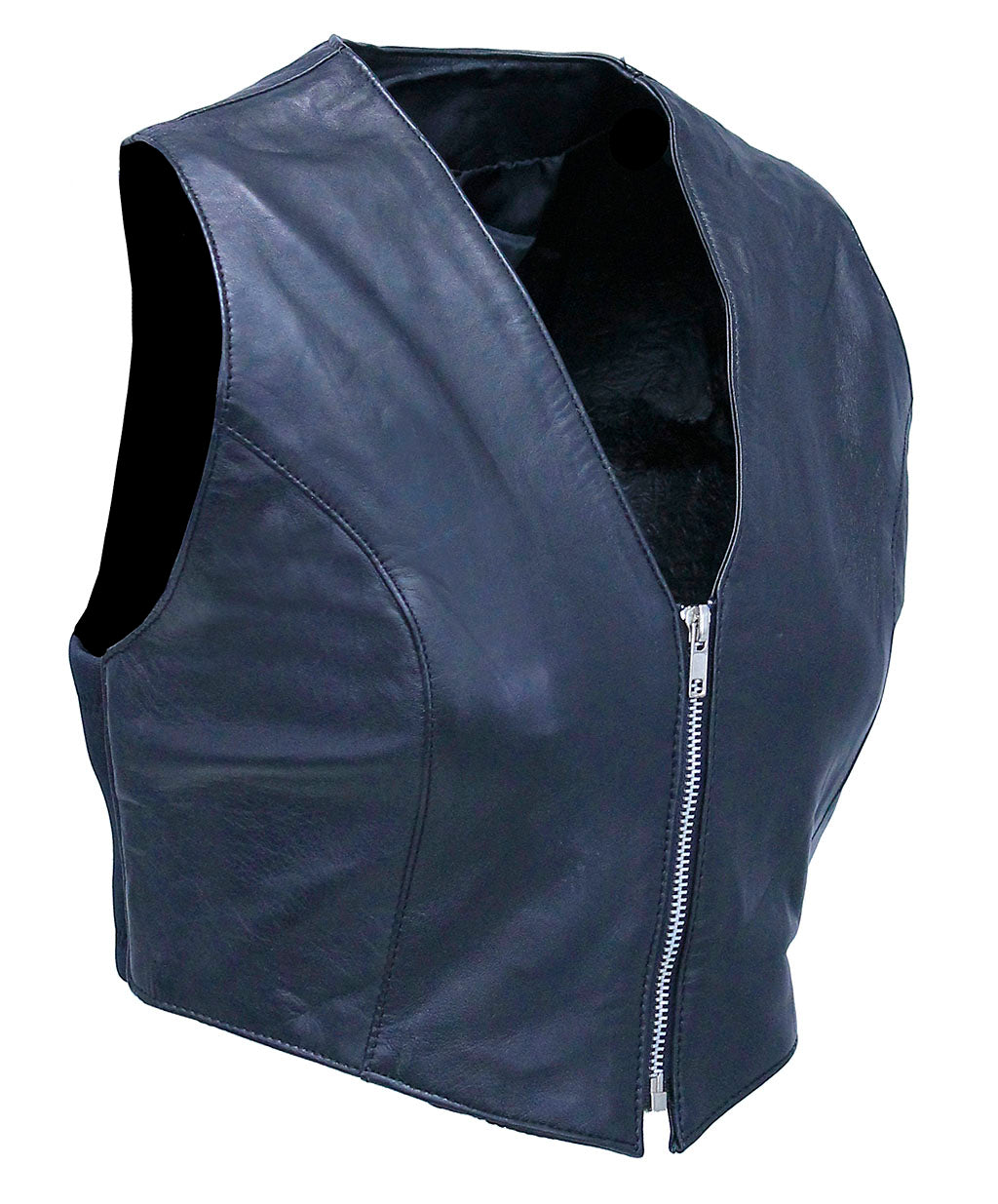 Lambskin Leather V-Neck Zip Crop Vest #VL3026ZK (XS-XL)