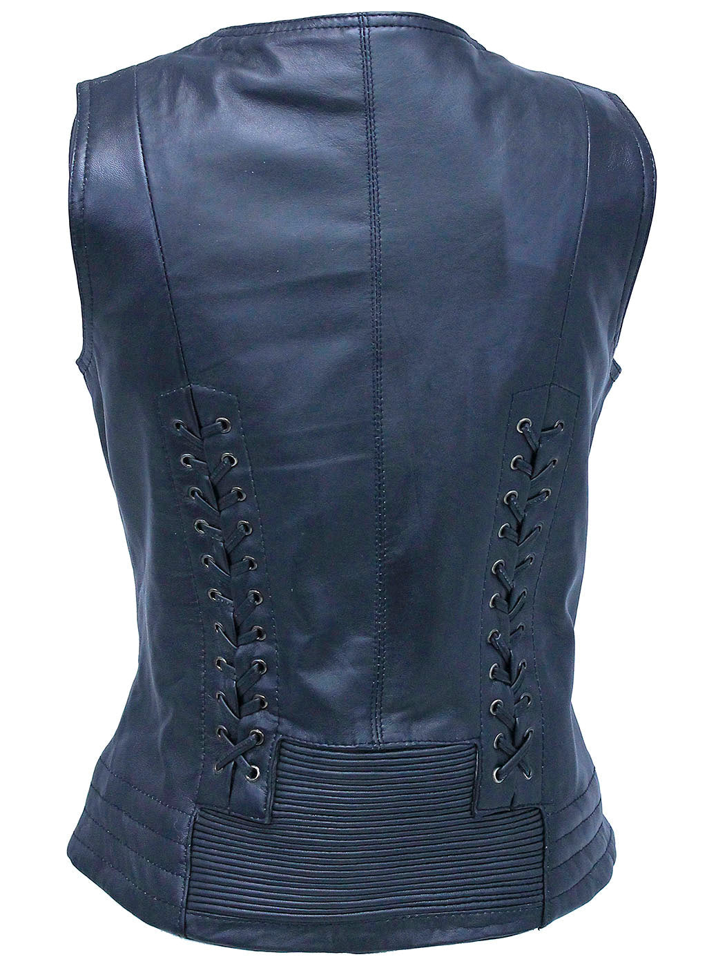Women's Eyelet Trim Laced Up Black Leather Vest #VL6985ELK (S,3X)