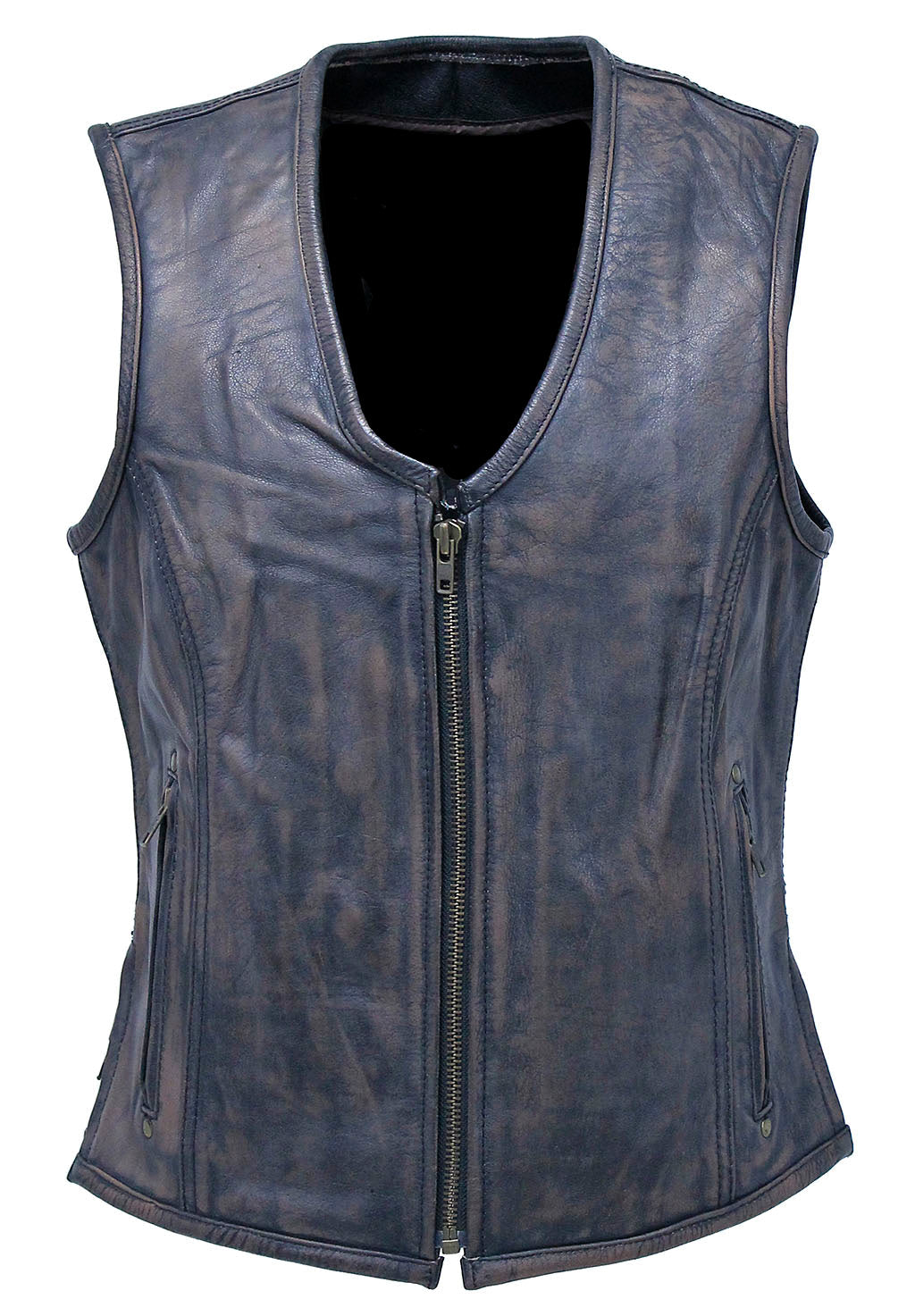Women's Vintage Brown Conceal Pocket Leather Vest #VLA686GN (S-3X)