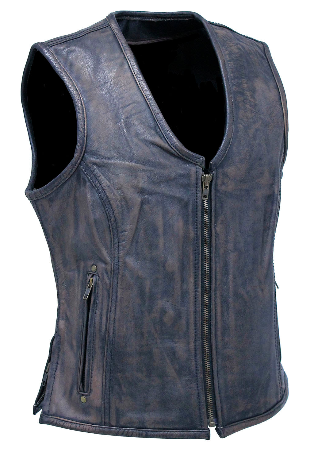 Women's Vintage Brown Conceal Pocket Leather Vest #VLA686GN (S-3X)