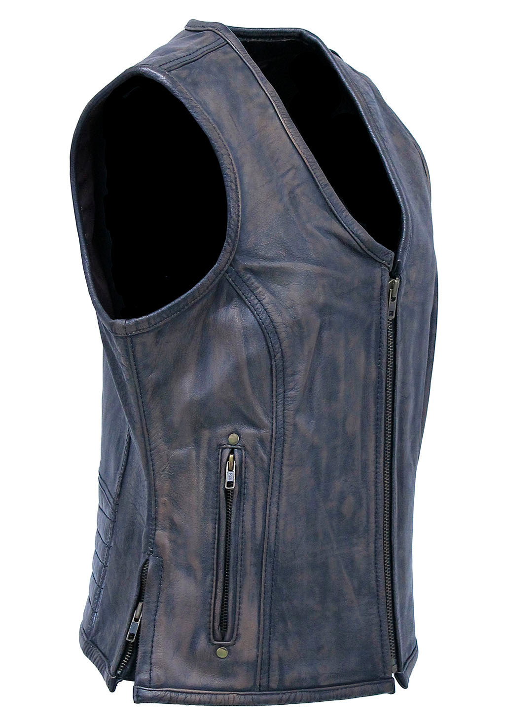 Women's Vintage Brown Conceal Pocket Leather Vest #VLA686GN (S-3X)