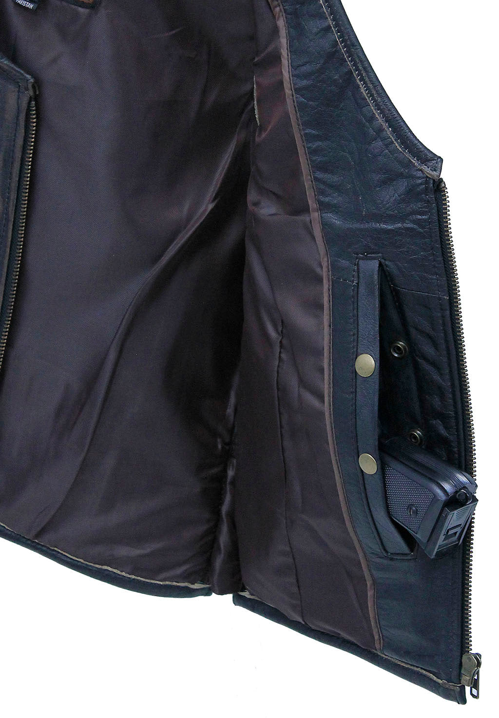 Women's Vintage Brown Conceal Pocket Leather Vest #VLA686GN (S-3X)