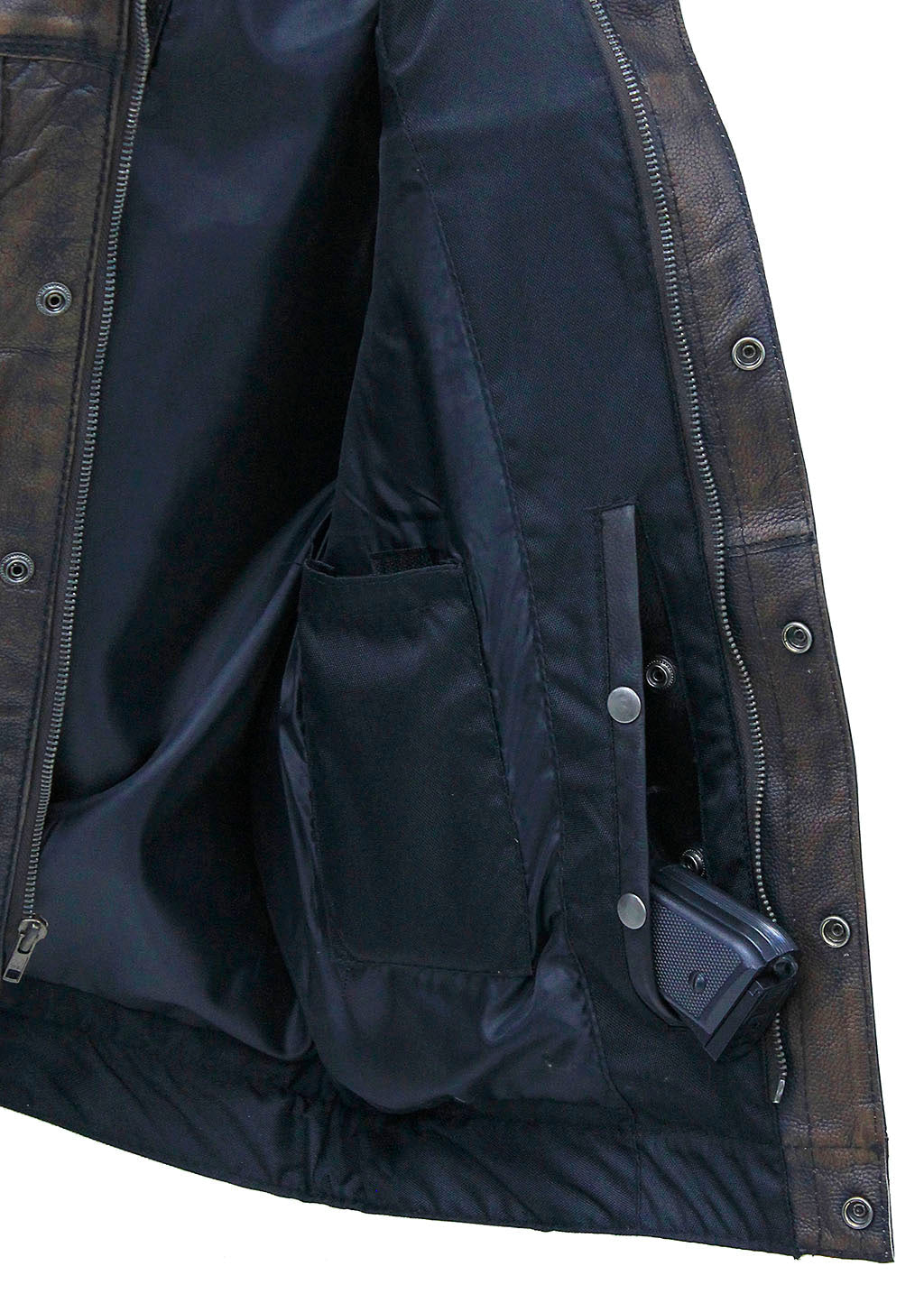 Vintage Brown Leather Concealed Pocket Club Vest #VM6401ZGN