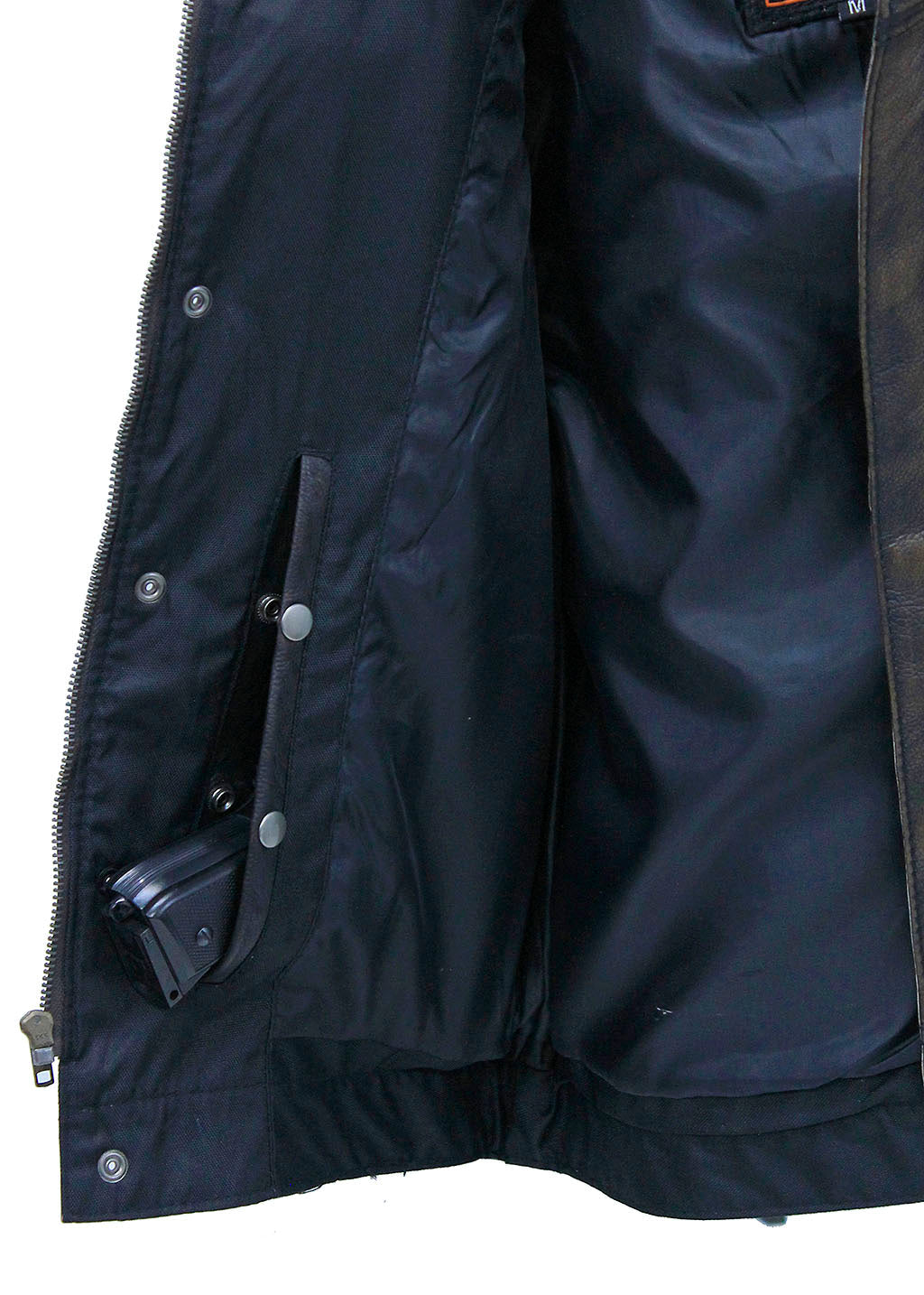 Vintage Brown Leather Concealed Pocket Club Vest #VM6401ZGN