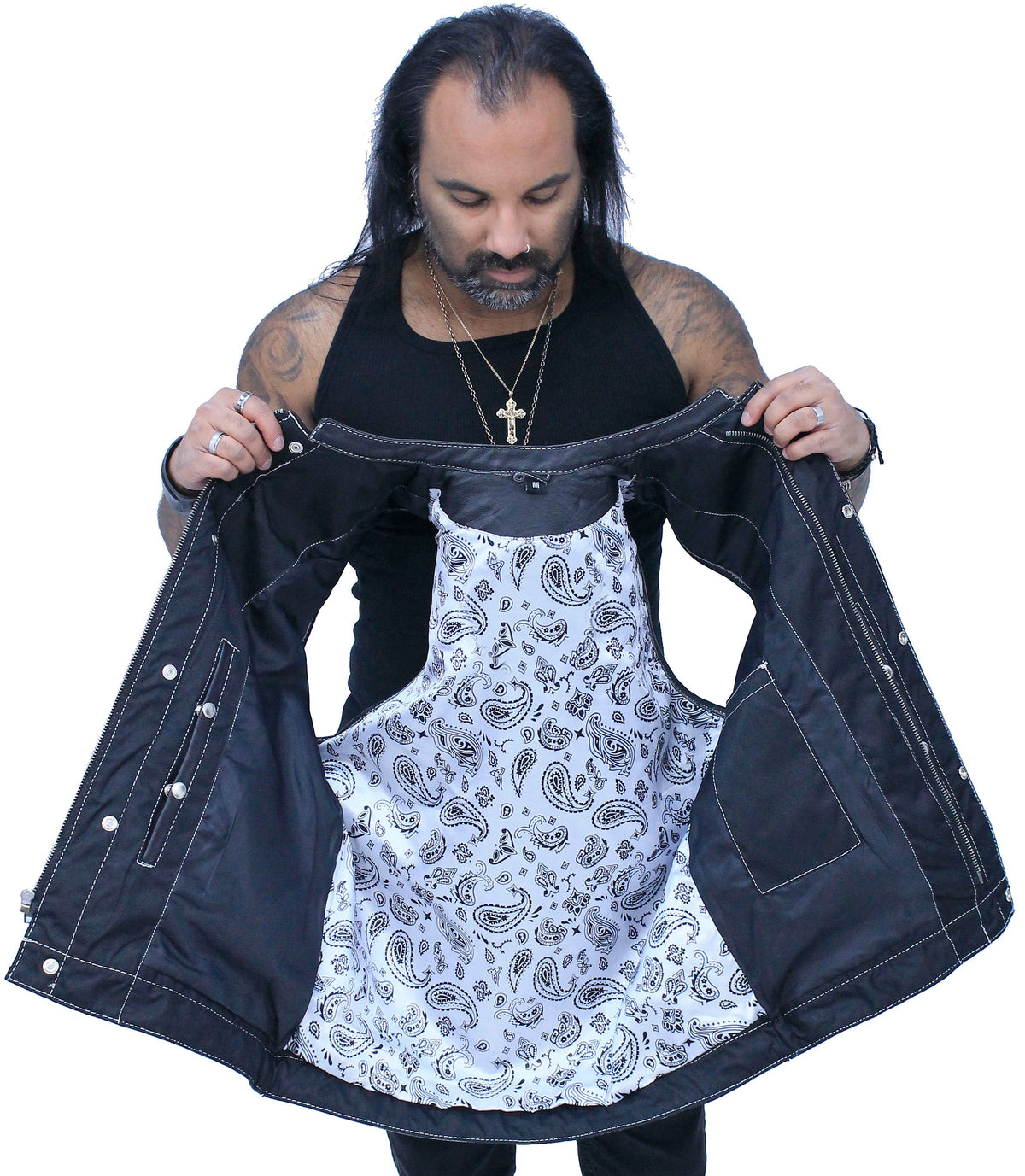 Easy Access Leather Club Vest with White Stitch Quilting #VM6408QW
