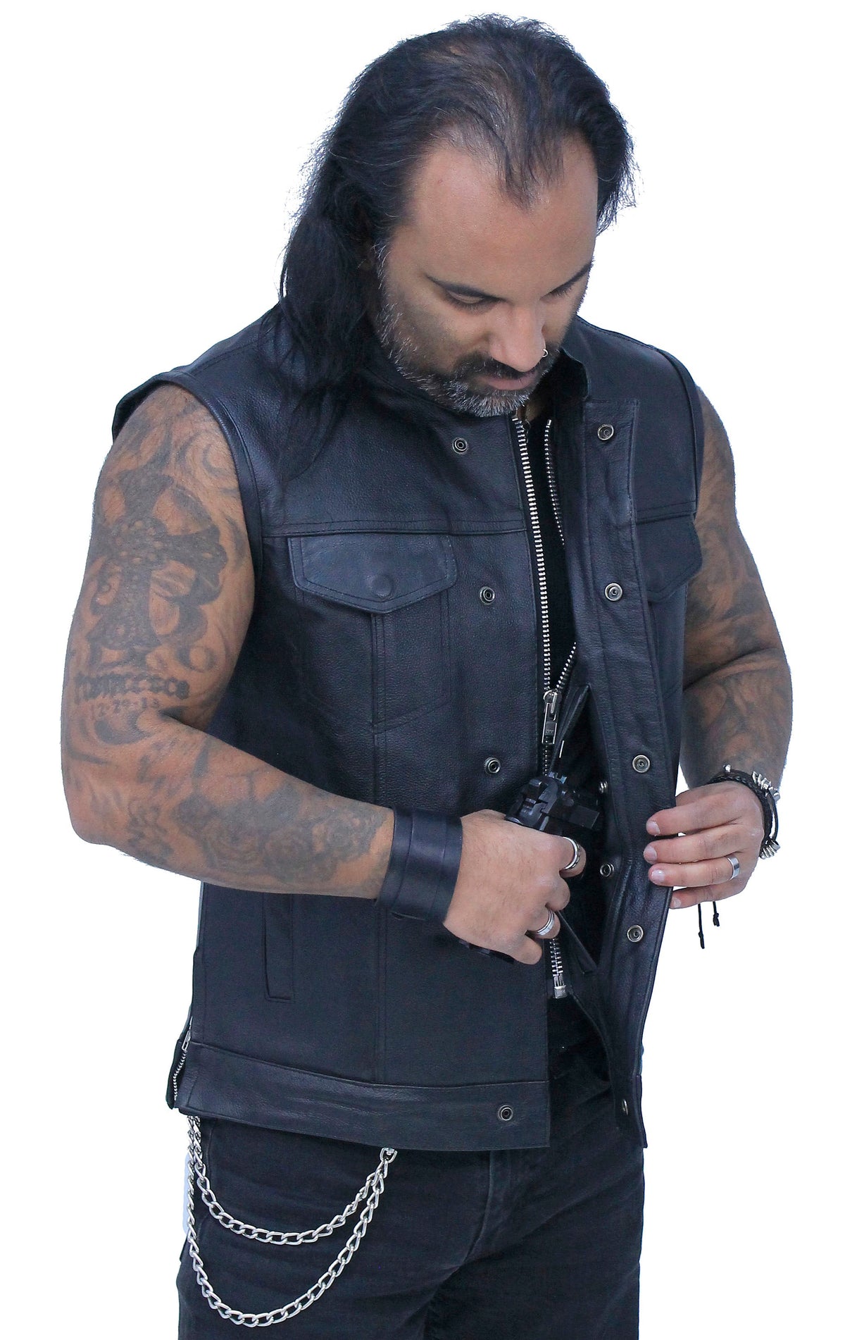 Premium Buffalo Leather Snap & Zip Concealed Pockets Vest #VM6655GK