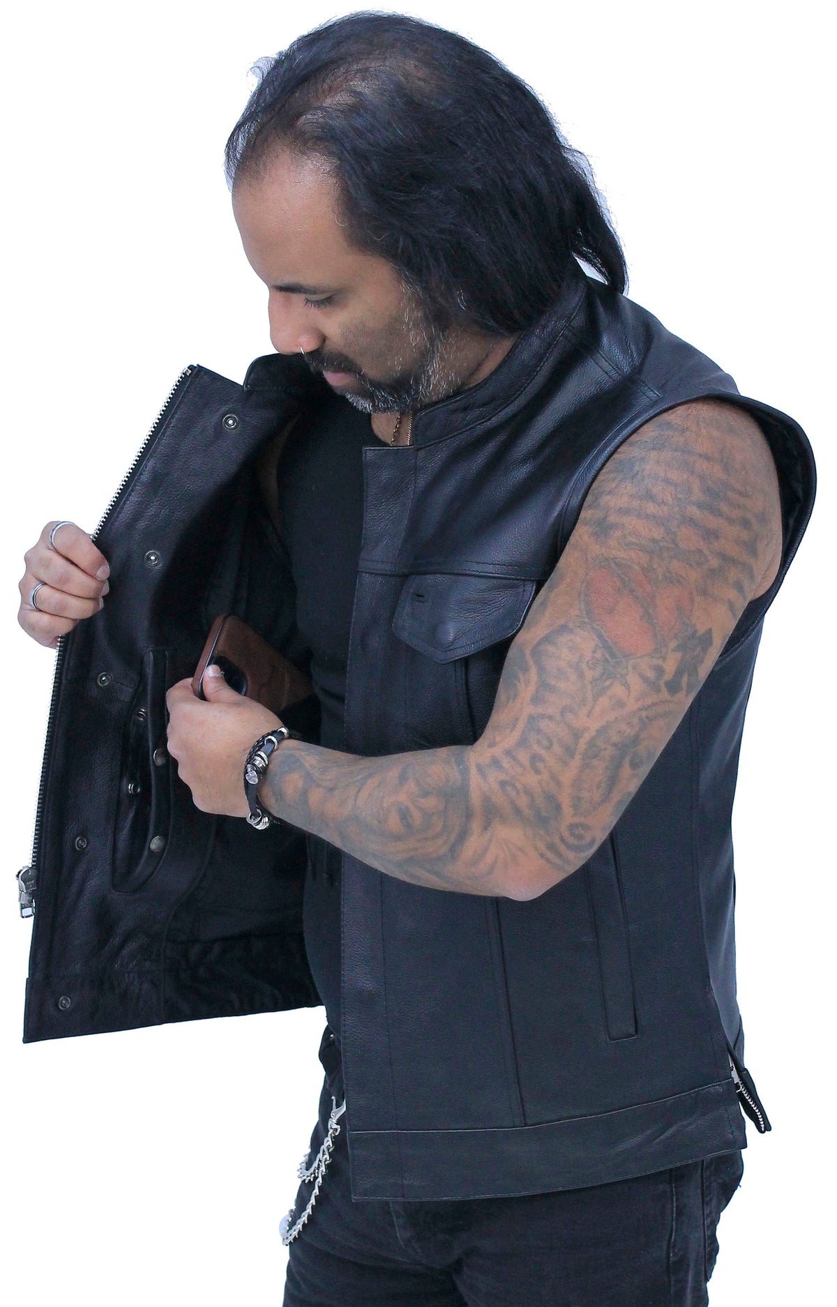 Premium Buffalo Leather Snap & Zip Concealed Pockets Vest #VM6655GK