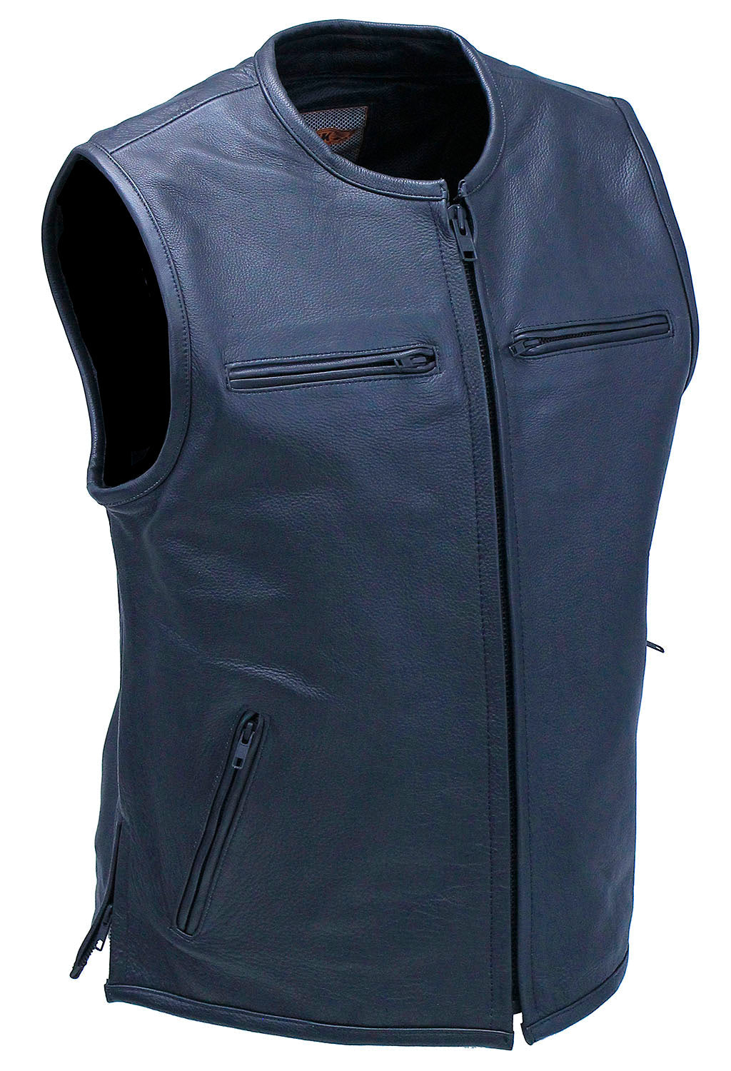 Men's Collarless Leather Zipper Club Vest with 4 Zip Pockets #VM6721GZK