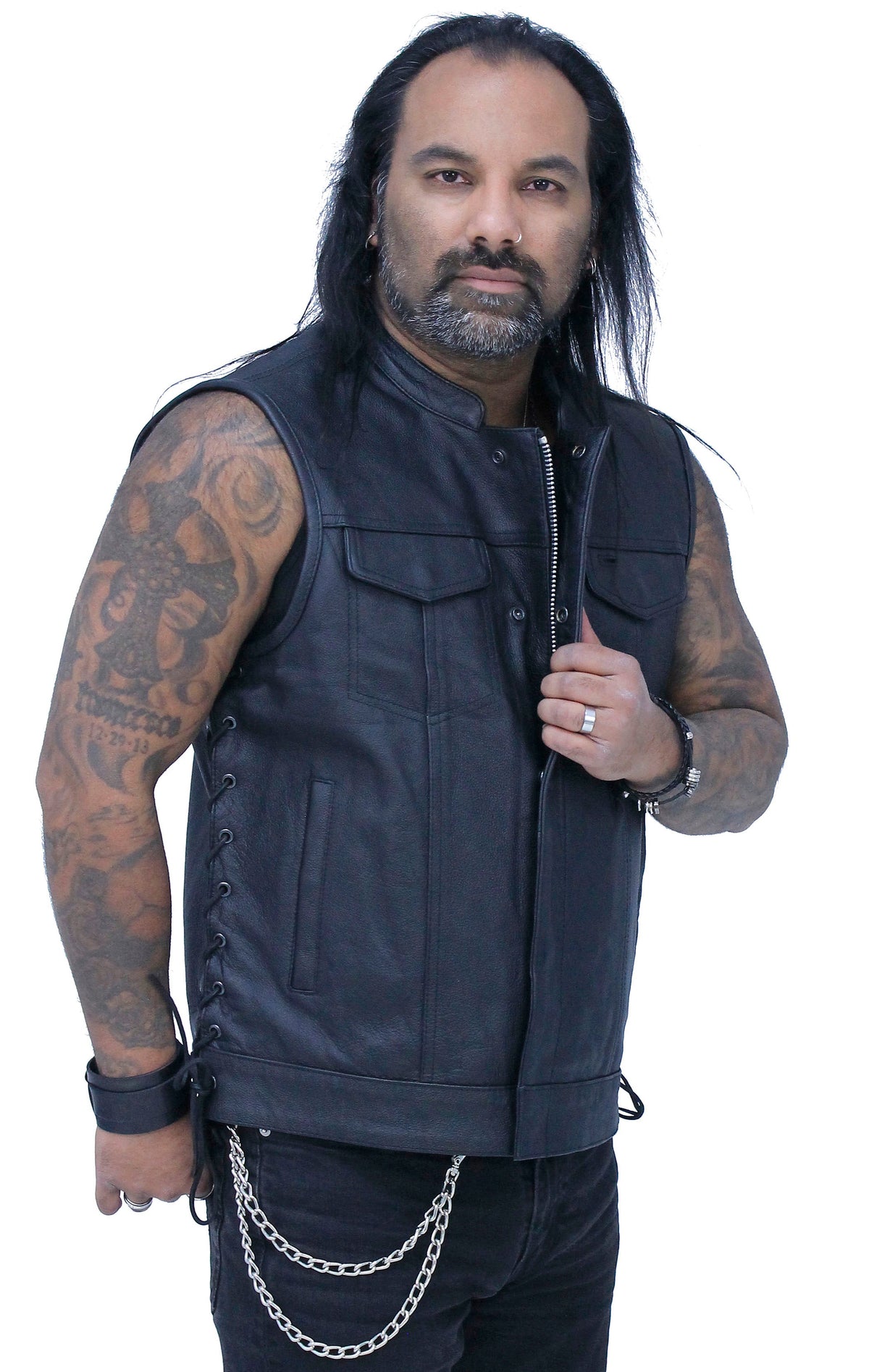Men's Side Lace Buffalo Leather Club Vest w/1 Piece Back #VM685BSF