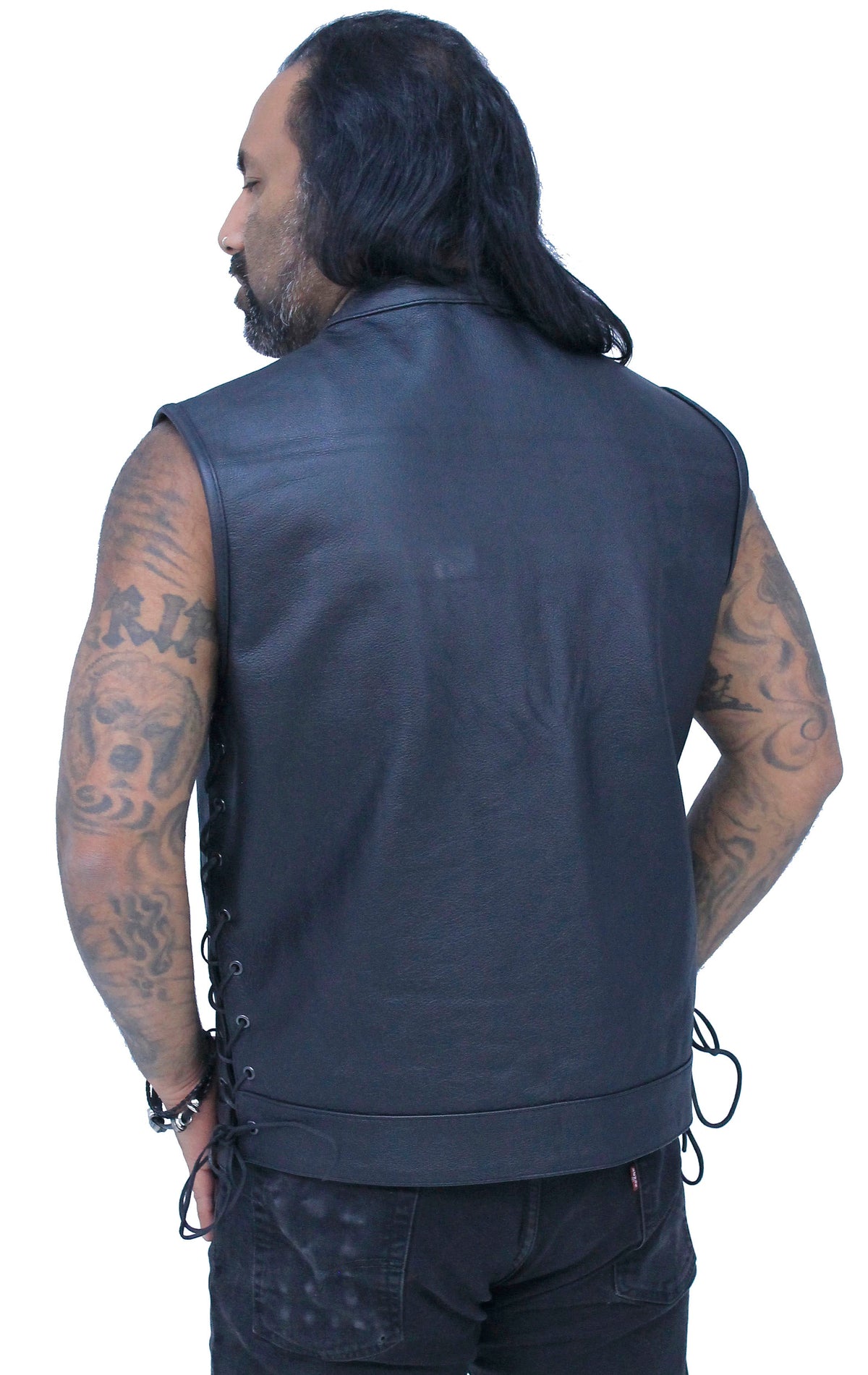 Men's Side Lace Buffalo Leather Club Vest w/1 Piece Back #VM685BSF