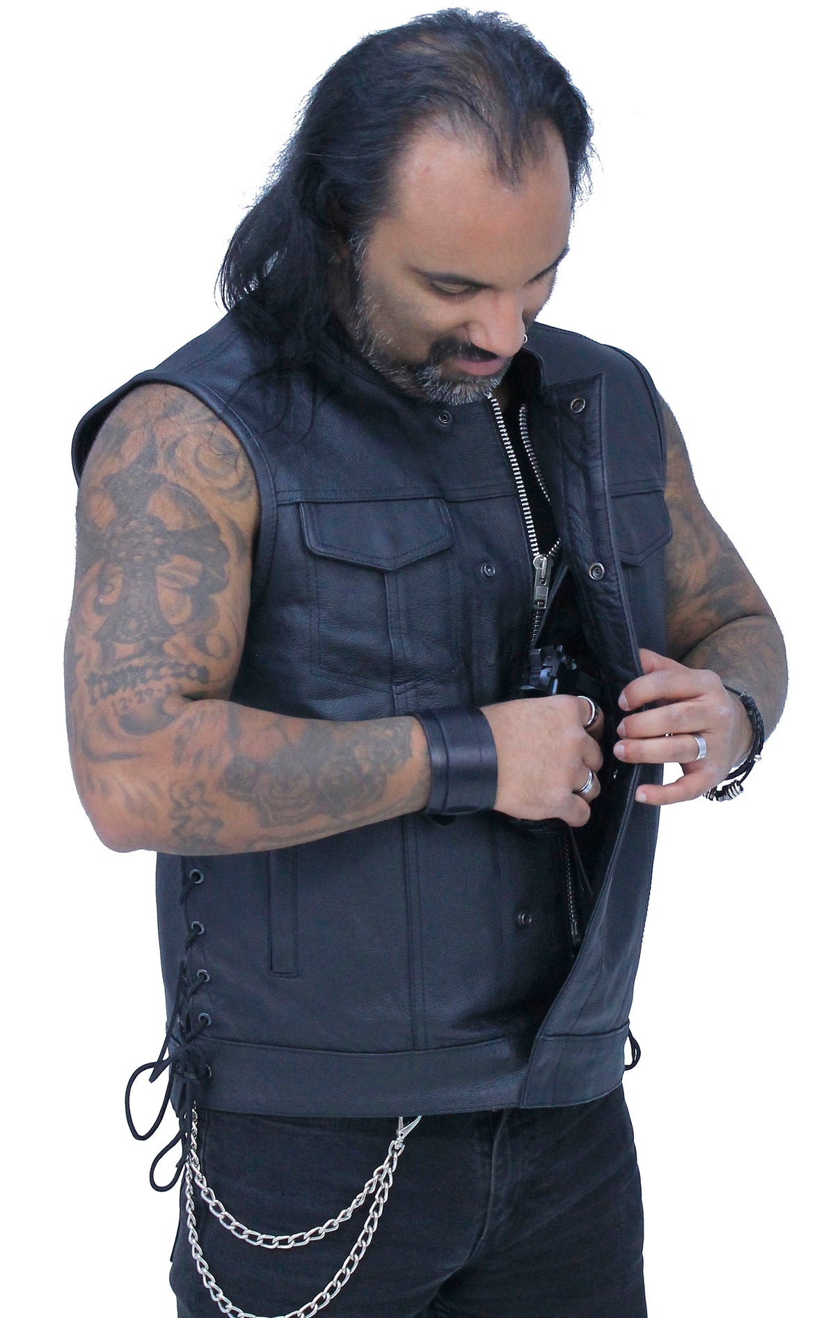 Men's Side Lace Buffalo Leather Club Vest w/1 Piece Back #VM685BSF
