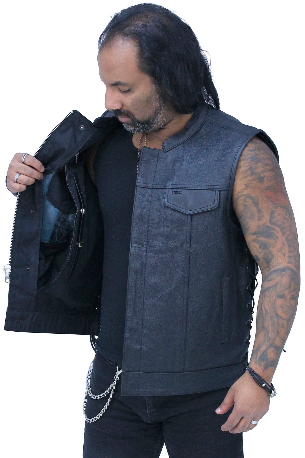 Men's Side Lace Buffalo Leather Club Vest w/1 Piece Back #VM685BSF