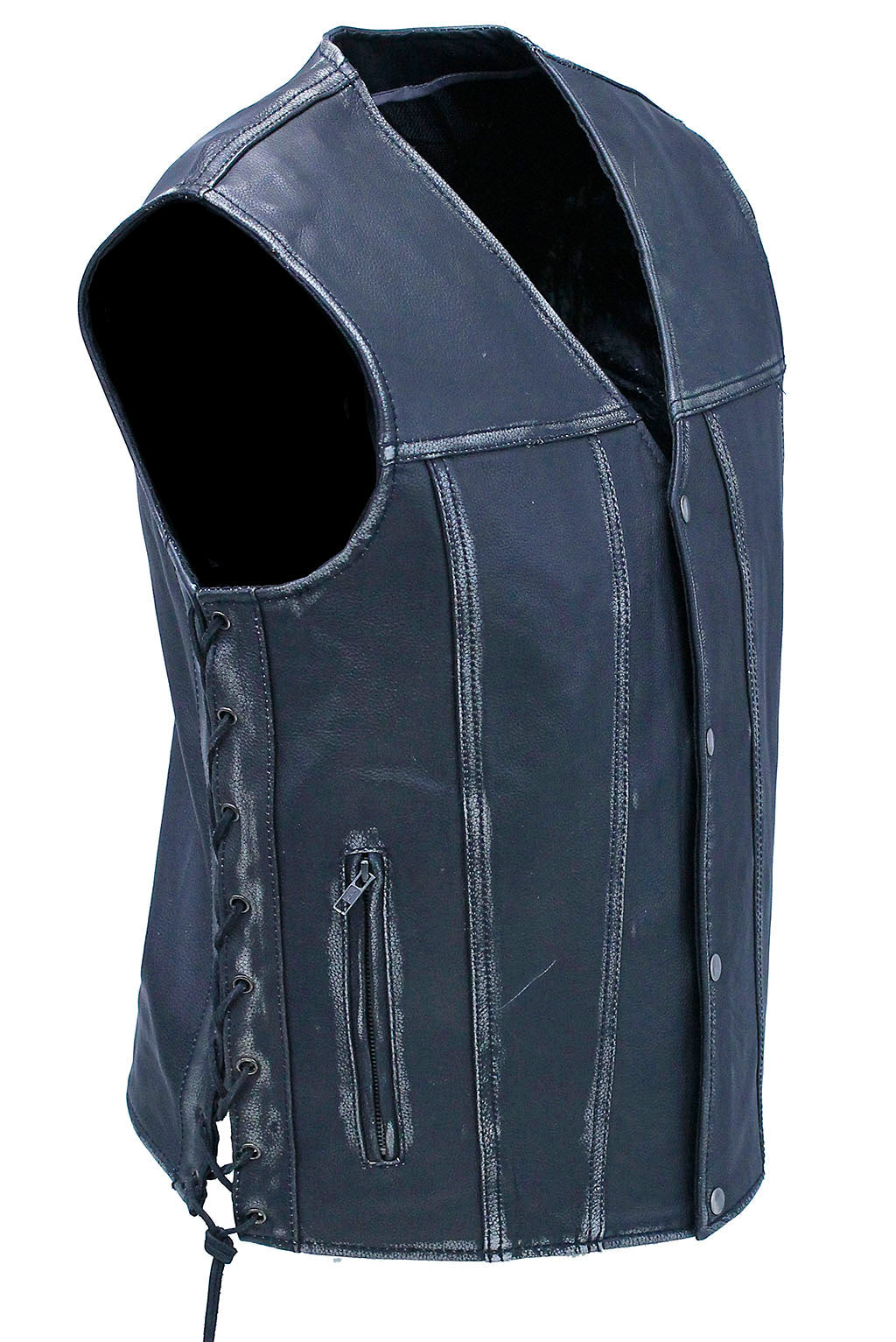 Vintage Black Side Lace Concealed Pocket Straight Bottom Vest #VMA2611GK