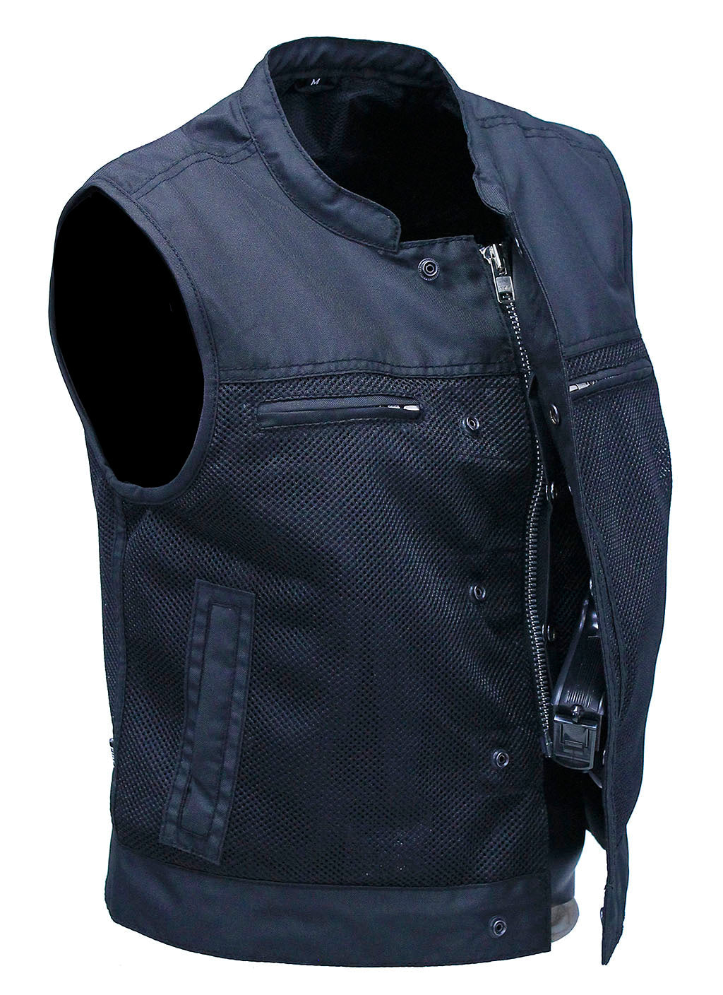 Short Men's Black Moto Mesh Club Vest w/Concealed Pockets #VMC6500VGK