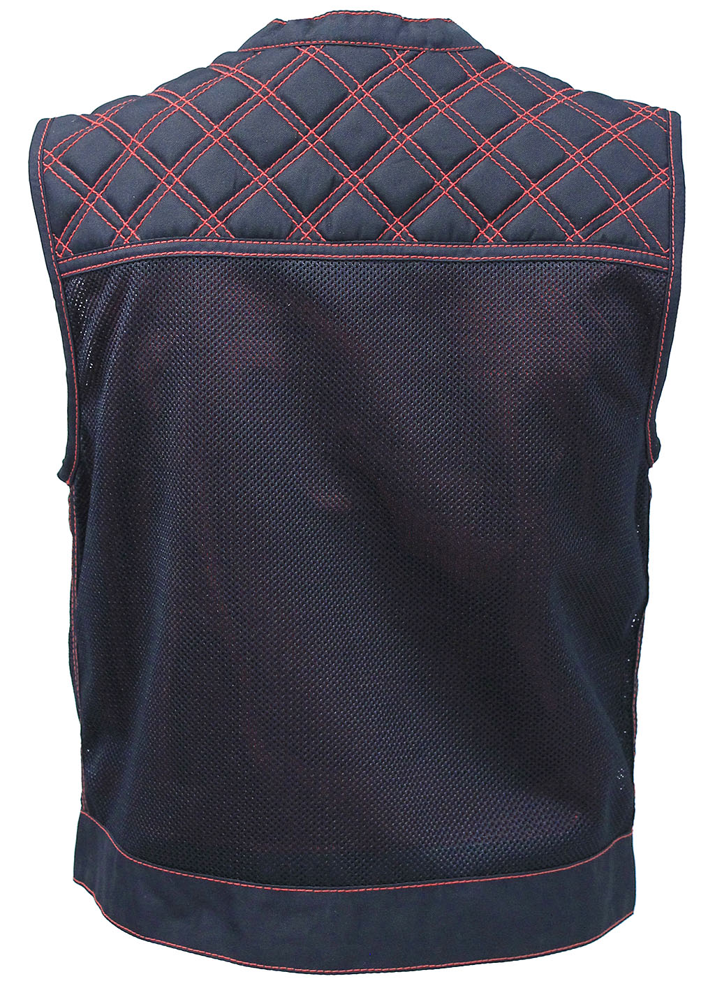 Men's Red Stitched Quilted Moto Mesh Club Vest #VMC6536QVR