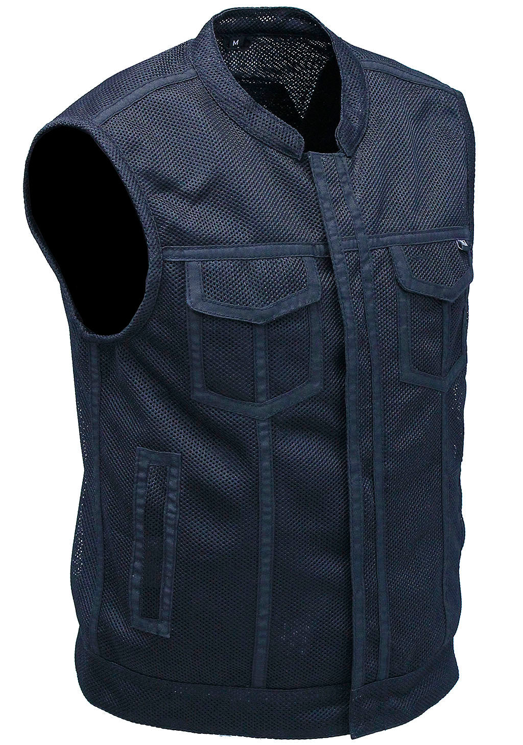 Men's Black Moto Mesh Motorcycle Vest #VMC6890VGK