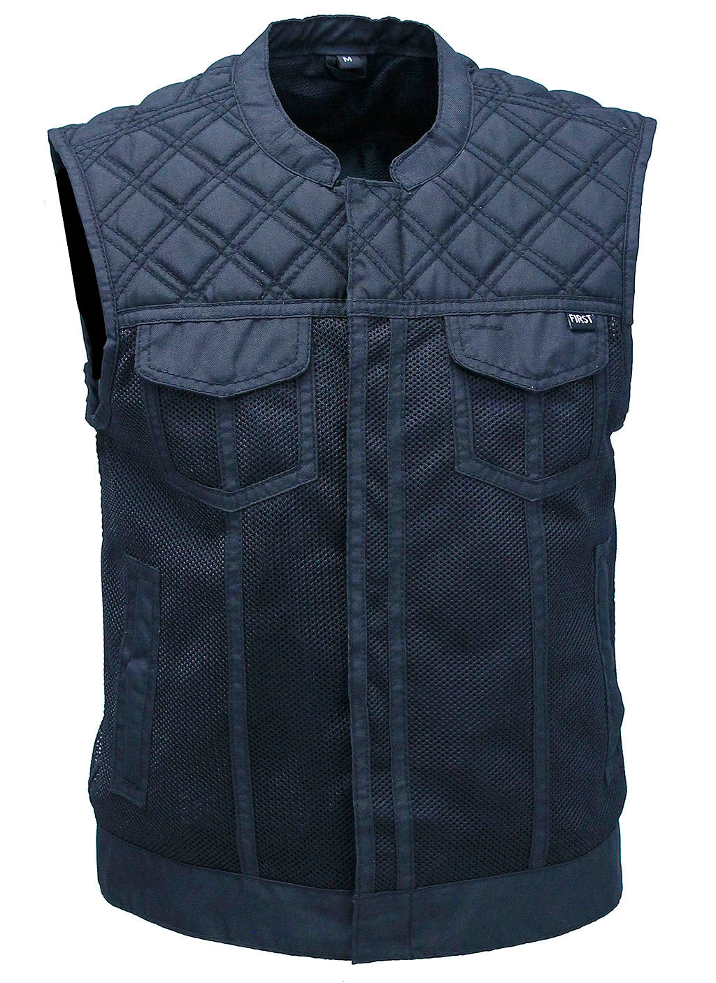 Black Men's Moto Mesh Quilted Club Vest #VMC6930QVK