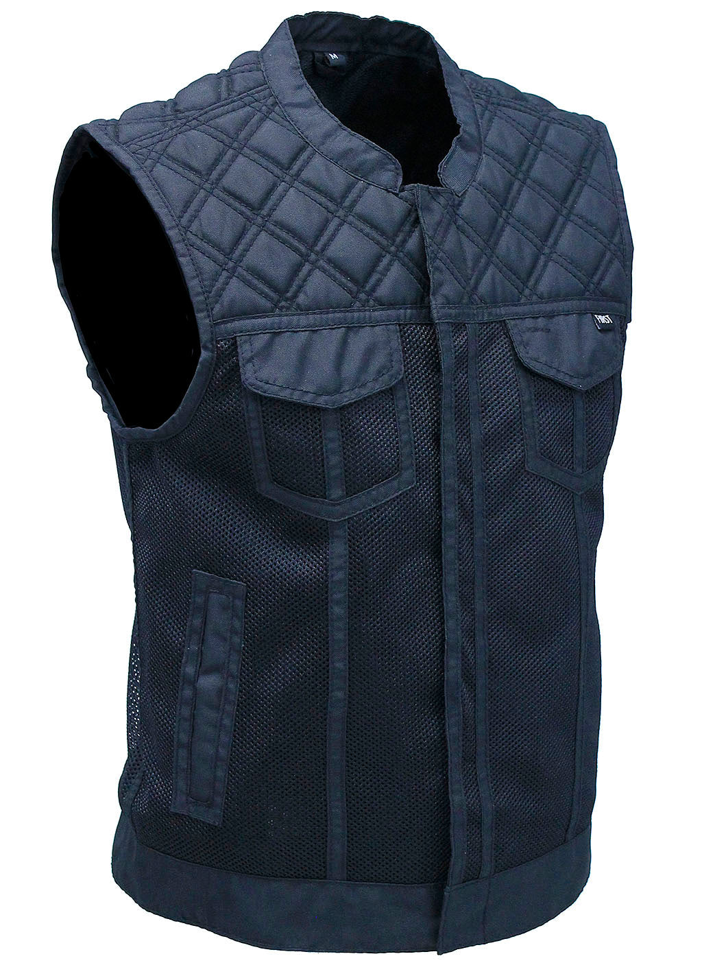 Black Men's Moto Mesh Quilted Club Vest #VMC6930QVK