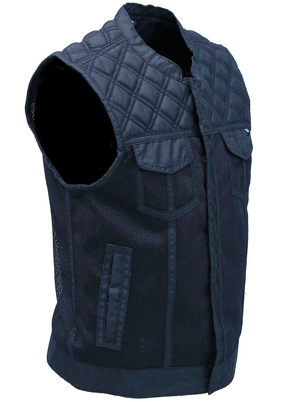 Black Men's Moto Mesh Quilted Club Vest #VMC6930QVK