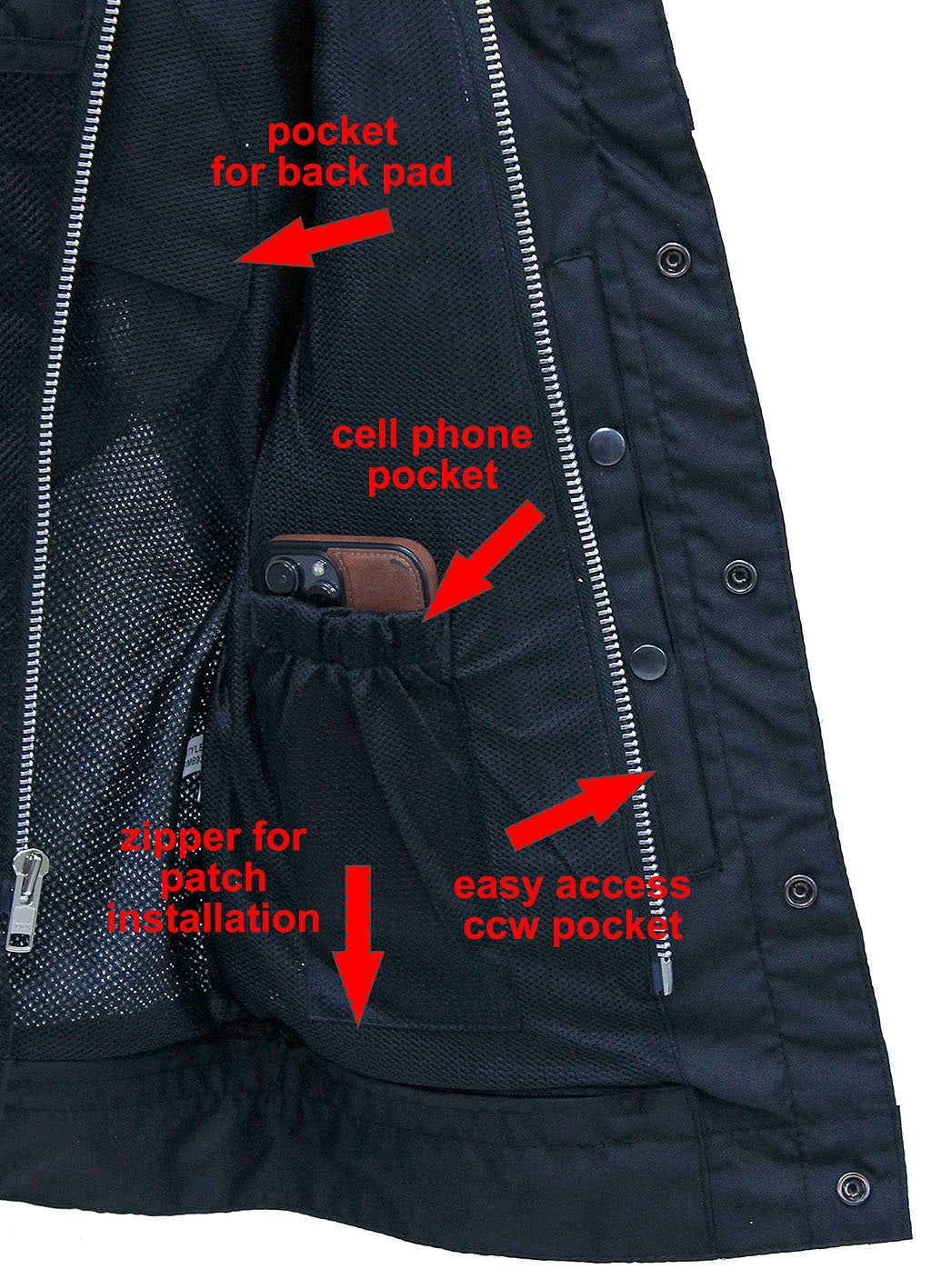 Black Men's Moto Mesh Quilted Club Vest #VMC6930QVK