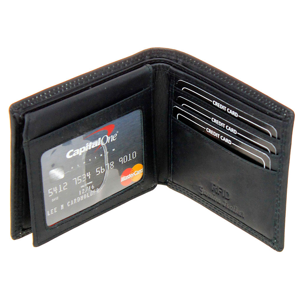 Embossed Flaming Motorcycle Black Bifold Leather RFID Wallet #WB070MCKID