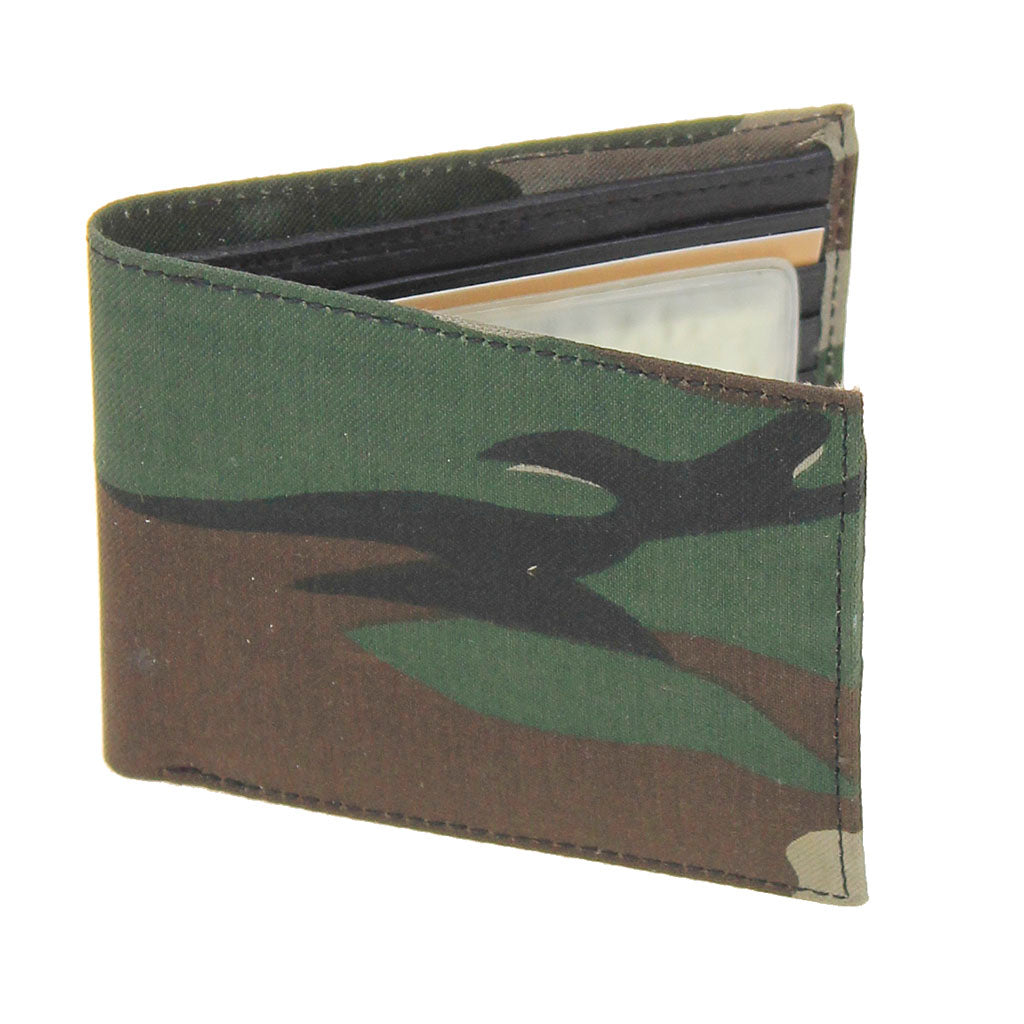 Slim Green Camo Canvas and Leather Bifold Wallet - SPECIAL #WB111CAMO1