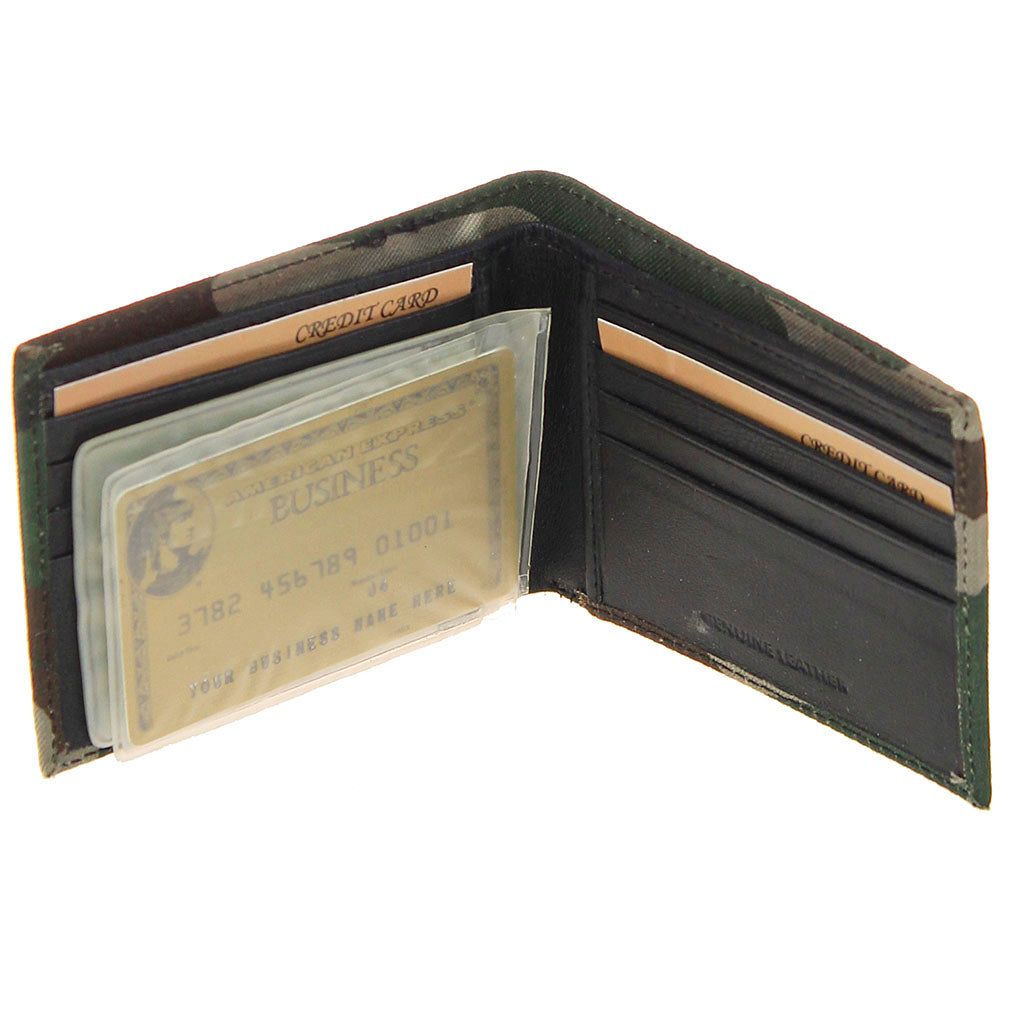Slim Green Camo Canvas and Leather Bifold Wallet - SPECIAL #WB111CAMO1