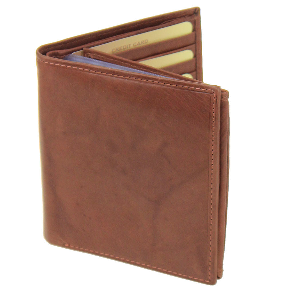 Soft Brown Leather Tall Bifold Wallet with Center Flap #WB2378N