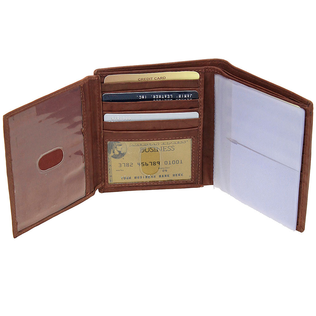 Soft Brown Leather Tall Bifold Wallet with Center Flap #WB2378N