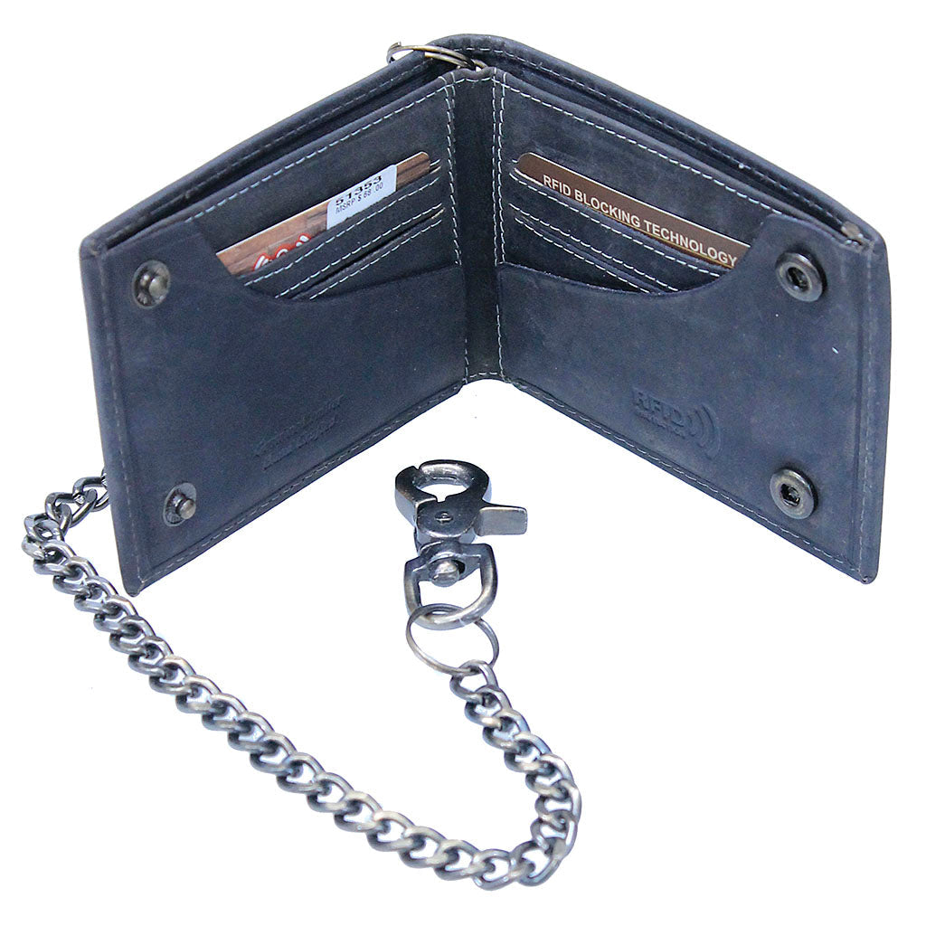 RFID Charcoal Bifold Chain Wallet w/Snaps #WC513530K