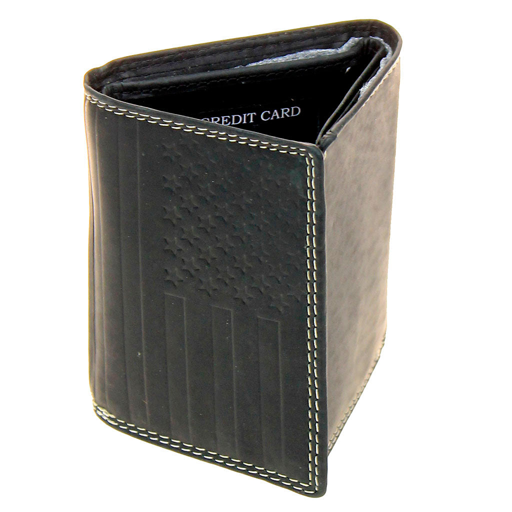 American flag Trifold Black Leather RFID Wallet #WT20110KID