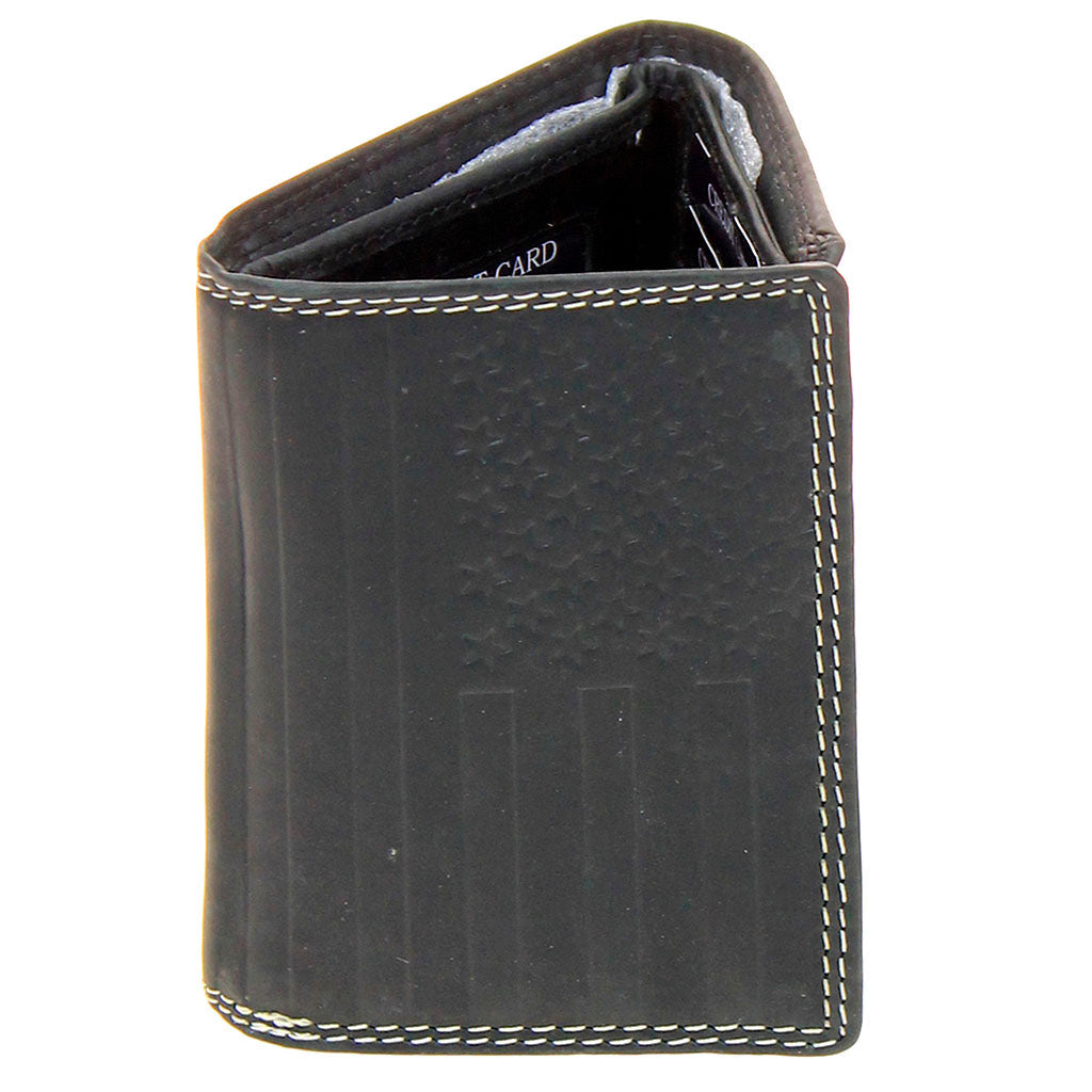 American flag Trifold Black Leather RFID Wallet #WT20110KID