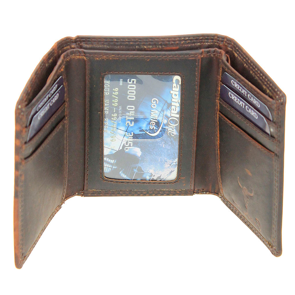 American flag Trifold Two-Tone Brown Leather RFID Wallet #WT20111NID
