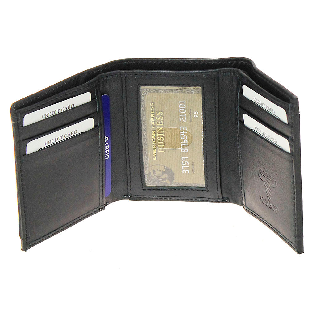 Men's Hair-On Trifold Leather RFID Wallet with Buffalo Nickel #WT26511HNID