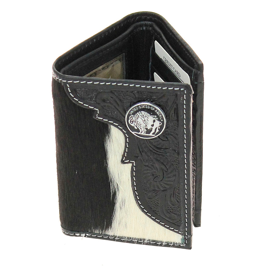 Men's Hair-On Trifold Leather RFID Wallet with Buffalo Nickel #WT26511HNID