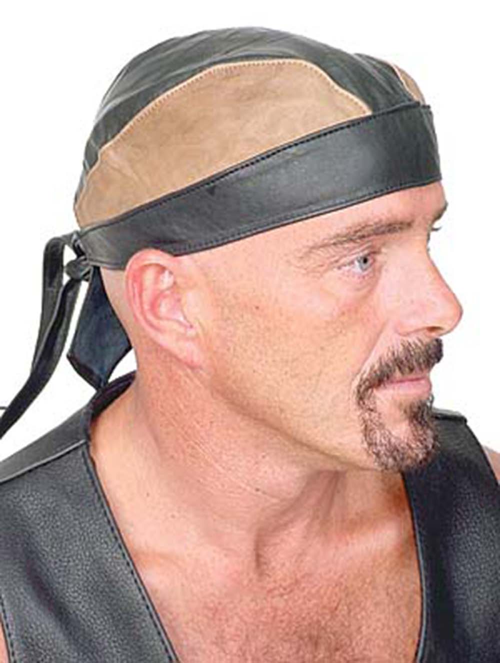 Vintage Brown & Black Leather Skull Cap #BAND9195DN