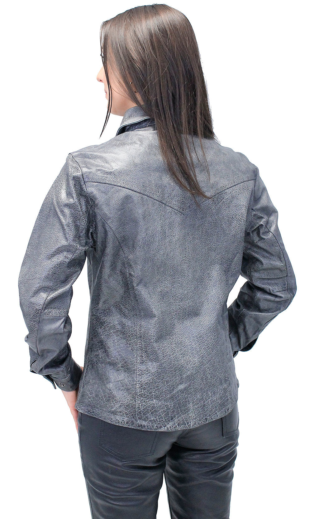 Women's Vintage Gray Leather Shirt #LS8623GY (M-L)