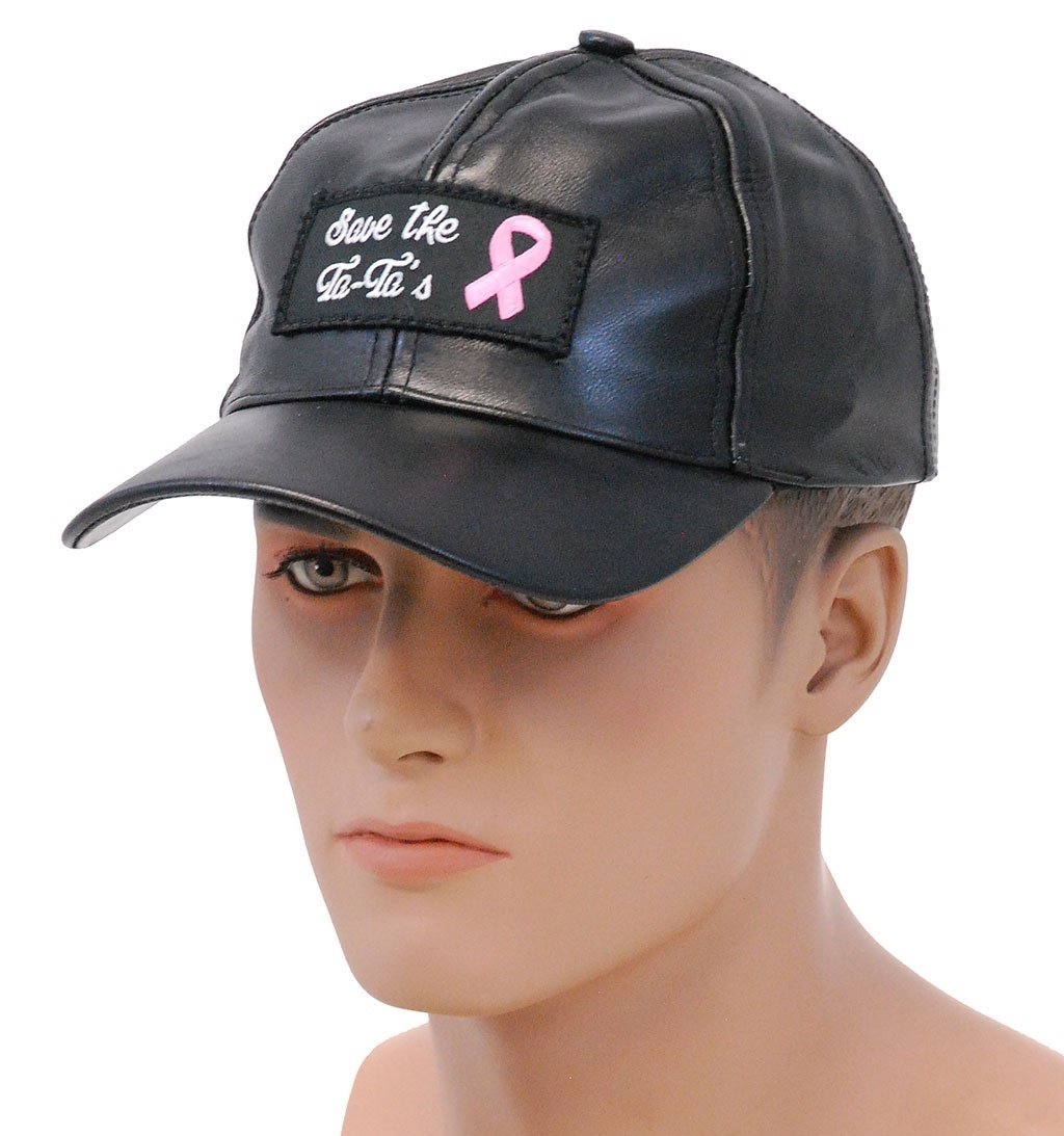 Save The Ta-Ta's Pink Ribbon Leather Baseball Cap #H44TATA ()