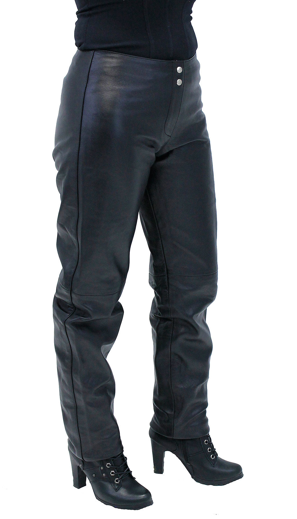 Double Snap Ladies Lambskin Leather Pants #LP3213K (M-L)