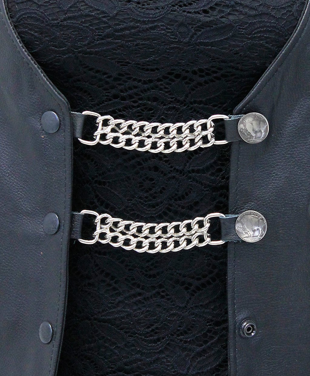 Buffalo Nickel Vest Chains with Leather #VC101N