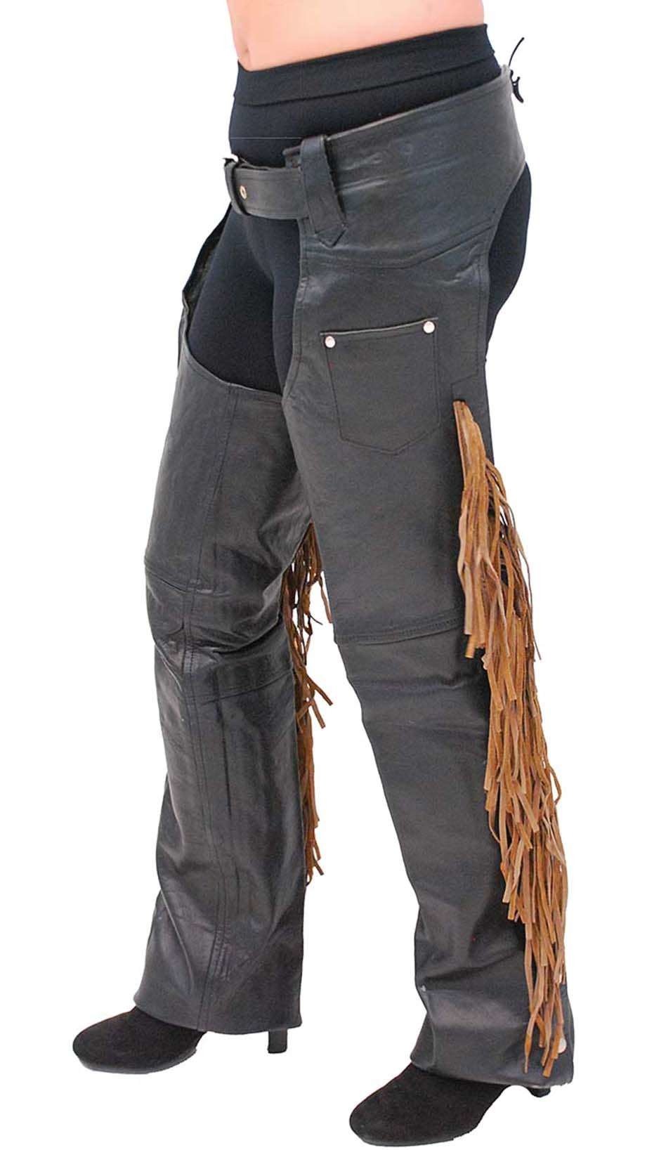 Brown Fringe Premium Leather Chaps - Special #C116FKN (L-3X)