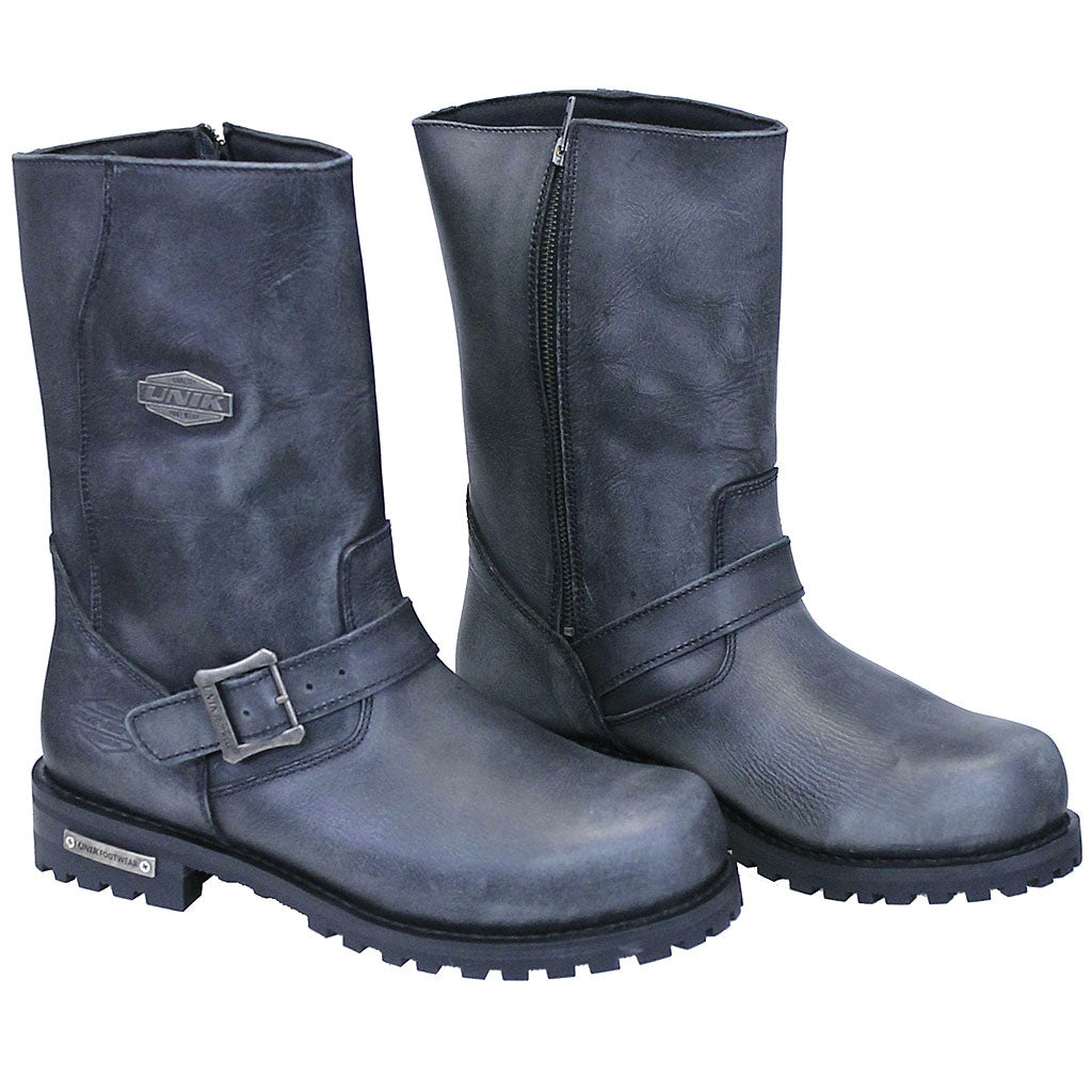 Men's Antiqued Gray Engineer Leather Biker Boots #BM100013GY ()