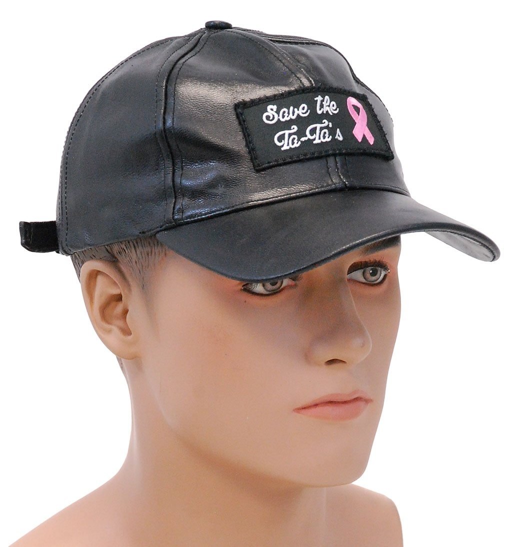 Save The Ta-Ta's Pink Ribbon Leather Baseball Cap #H44TATA ()