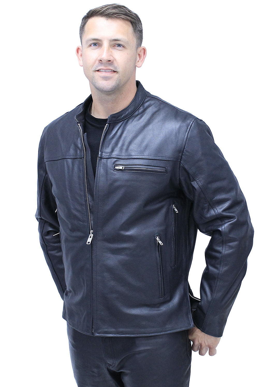 Men's Vented Café Racer Motorcycle Jacket w/Concealed Pocket #M6638VZGK (2X-3X)