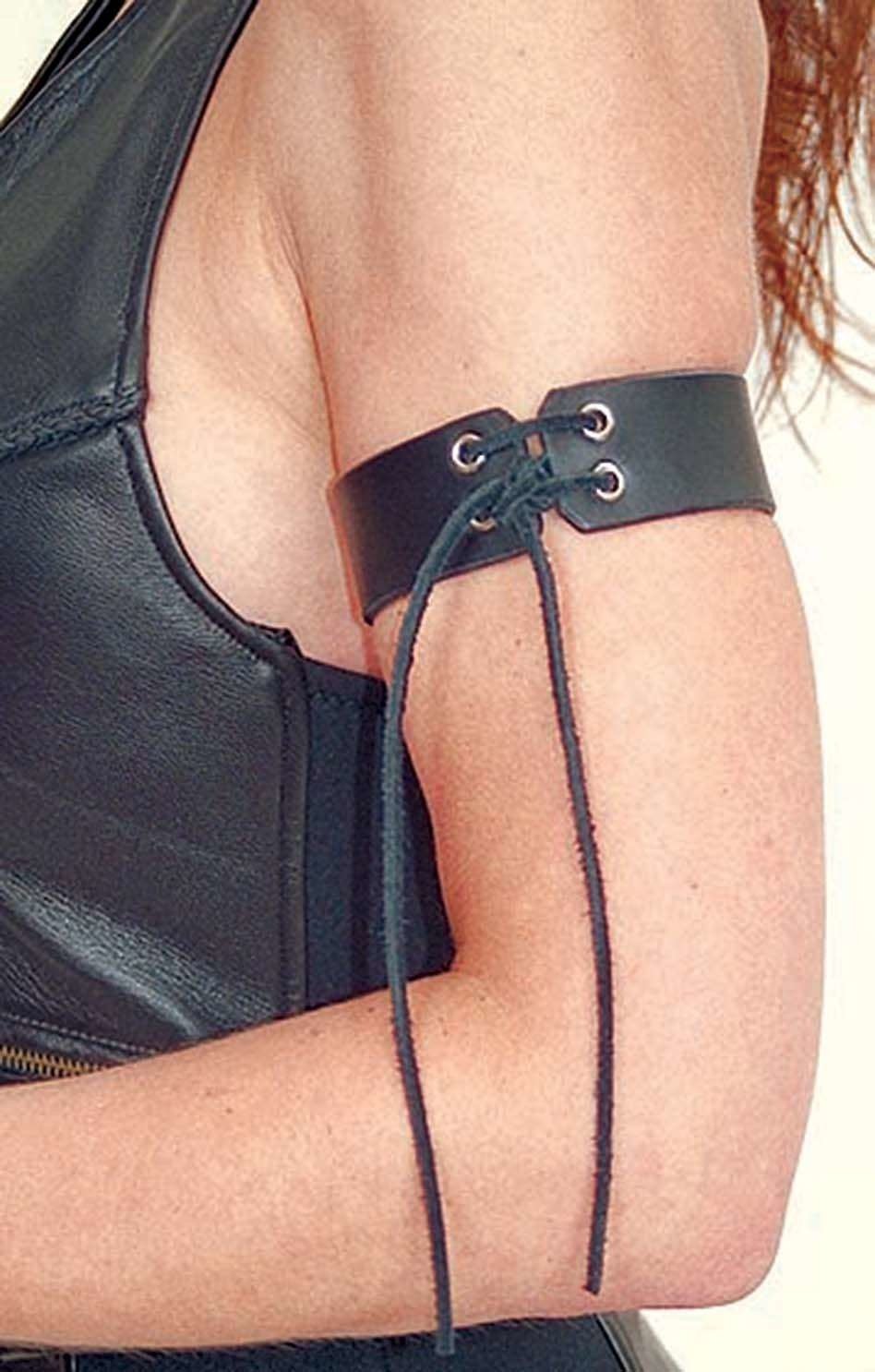 Ladies Black Leather Arm Band for Women Lace Up Biker Motorcycle #AB10211
