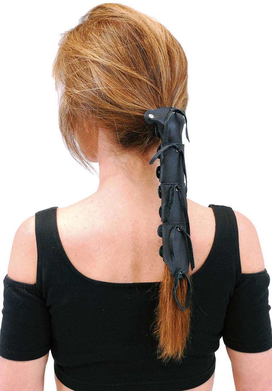 10.5" Extra Long Black Leather Hair Tube #AHW0093K