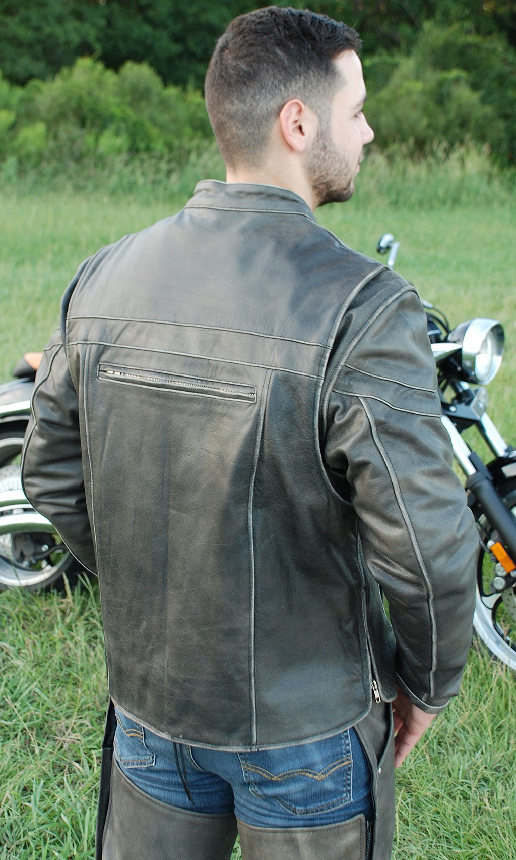 Vintage Brown Leather Vented Motorcycle Jacket - Scooter Style #MA4170ZDN (M,XL)