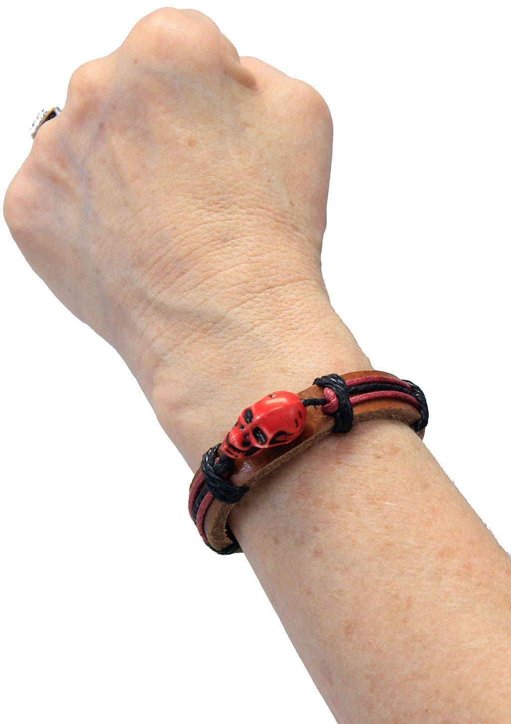 Adjustable Leather Wristband with Colorful Skull #WB336SK