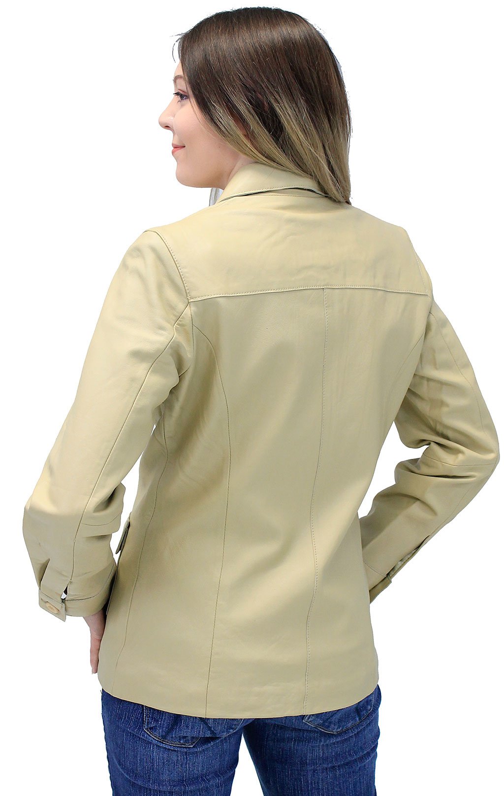 Cream White Lightweight Button-Up Lambskin 4 Pocket Jacket #L718022T (S-L)