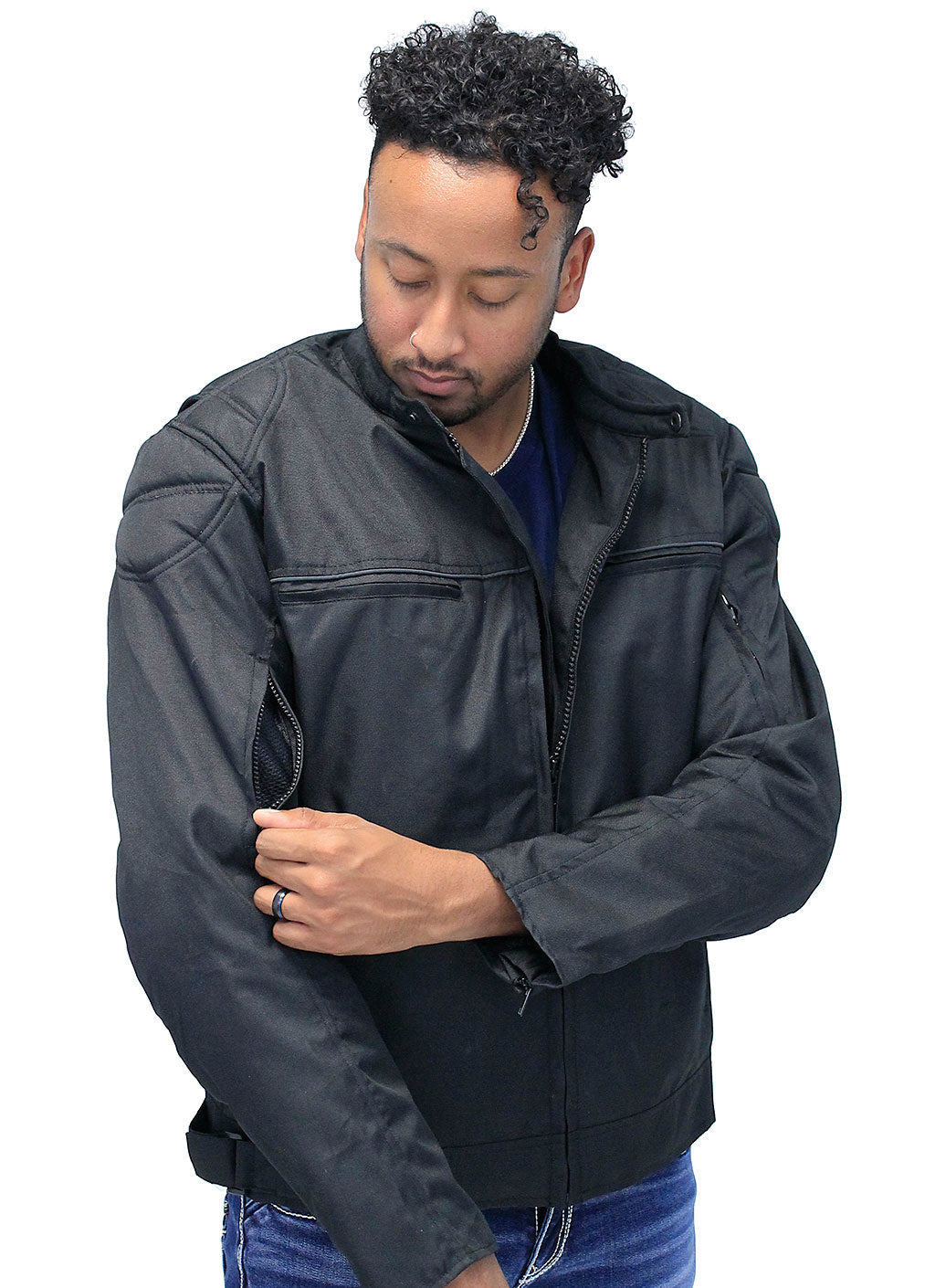 Men's Armor Filled Black Textile Jacket w/Reflector #MC36130AZK ()